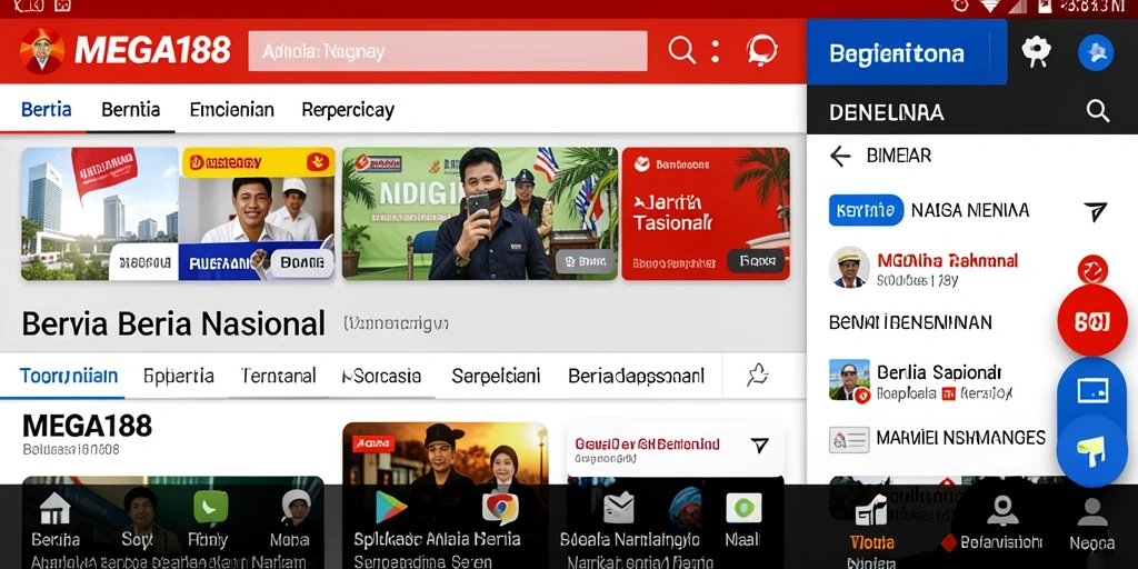 Antarmuka utama aplikasi MEGA188 menampilkan berita terbaru dan terpopuler.