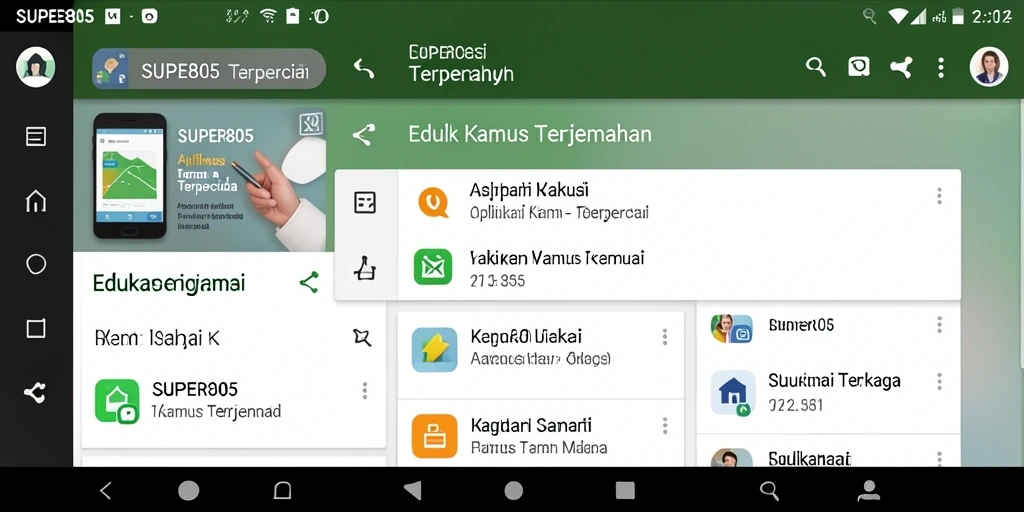 Tampilan antarmuka aplikasi Kamus Terjemahan SUPER805 yang sederhana dan efektif.